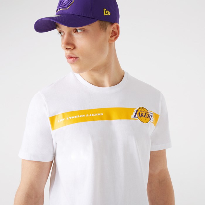 LA Lakers Team Logo Stripe Miesten T-paita Valkoinen - New Era Vaatteet Verkossa FI-901628